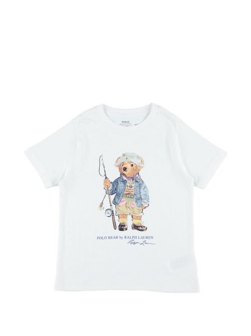 T-shirt bambino Polo Ralph Lauren bianca a maniche lunghe con stampa Polo Bear RALPH LAUREN KIDS | B18890002